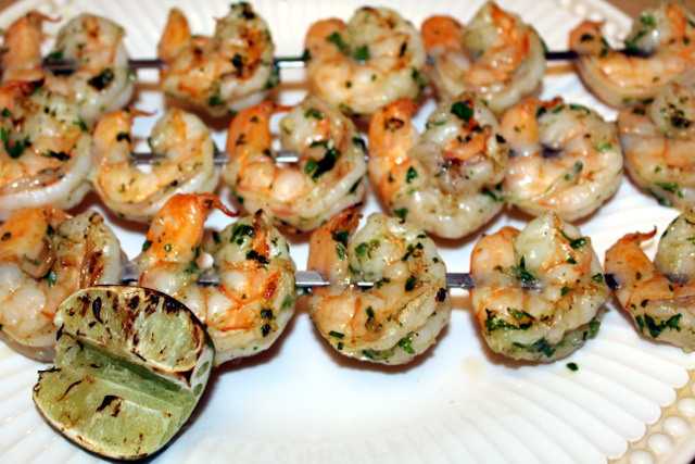 Grilled Shrimp on Skewers With Grilled Lime