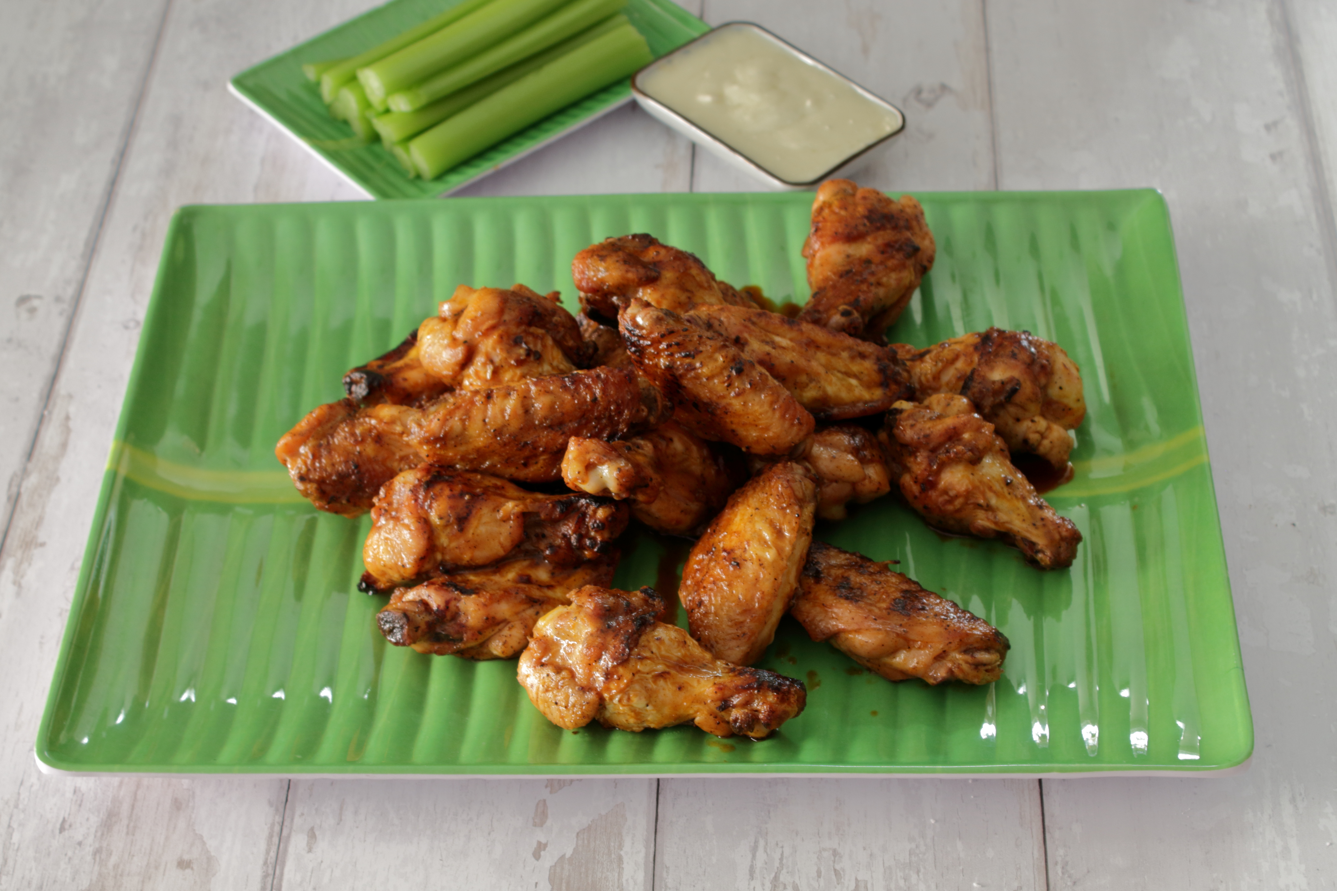 Grilled Hot Wings on a Banana Leaf Plate