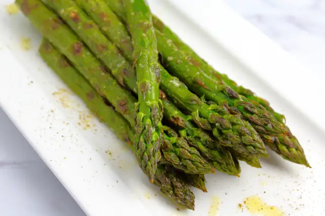 Plated Grilled Asparagus Close Up
